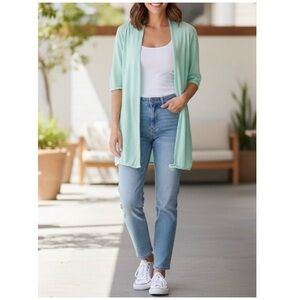 NWT Eileen Fisher Organic Linen Cotton Slub Elbow Sleeve Cardigan Sweater Size S